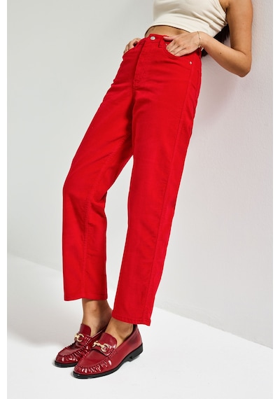 Itsbasic Kadın Kırmızı 26w5-19 Relax Fit Velvet Kadife Kumaş Pantolon