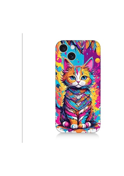 Apple Uyumlu iPhone 15 Renkli Sevimli Kedi Desenli Silikon Kılıf