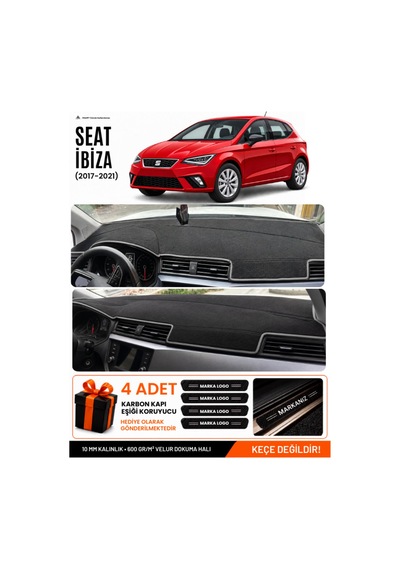 Seat Ibıza 2017-2021 Uyumlu Torpido Koruma, Torpido Örtüsü, Torpido Kılıfı - Siyah Gri