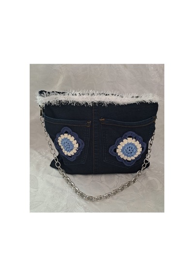 Ceymora Kadın El Emeği Motifli Denim Kot Çanta Lacivert Lacivert