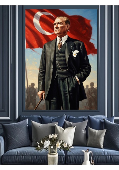 Mustafa Kemal Atatürk Ve Bayrak Dekoratif Kanvas - Mdf Ahşap Tablo