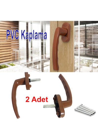 2 Adet Pvc Kaplama Pimapen Pencere Kapı Kolu Seti Kahverengi