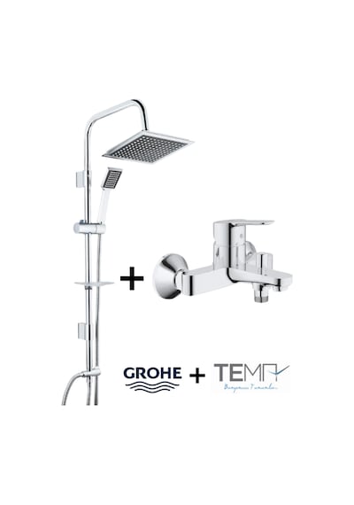 Grohe 23605000 Bauedge Banyo Bataryası Ve Tema 53260 Quadro Robot Tepe Duş Seti Krom