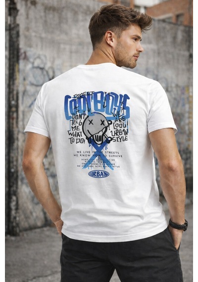 Herkesemoda Arka Yazı Detaylı Basic T-shirt Beyaz