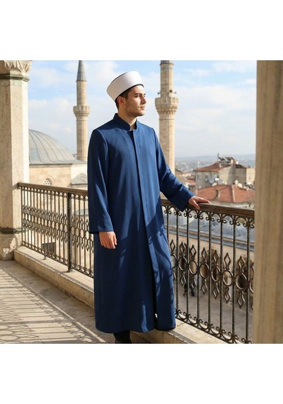 Mansur Namaz Ve İmam Cübbesi Uzun Lacivert Enderun Model Çok Renkli
