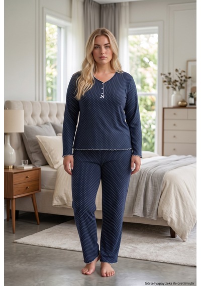 Seboteks Raporlu İnterlok Kumaş Yakası Düğmeli Kışlık Büyük Beden Kadın Pijama Takımı 2950 Lacivert Seboteks Raporlu İnterlok Kumaş Yakası Düğmeli Kışlık Büyük Beden Kadın Pijama Takımı 2950 Lacivert