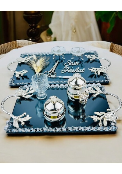 Serenity Gümüş Söz Tepsisi Ve Damat Kahve Fincan Tepsisi Beyaz-gümüş Gümüş