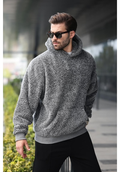 Madmext Gri Peluş Kapüşonlu Erkek Sweatshirt 6050 Gri