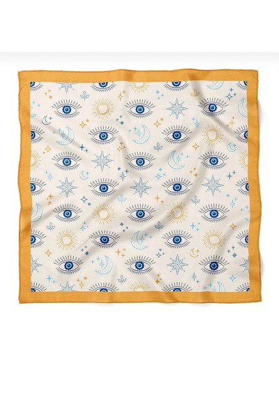 Minjuan Rong Göz Desenli Fular/bandana Beyaz - Turuncu