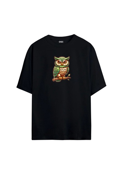 Ogc Baykuş Oversize Unisex T-shirt Siyah