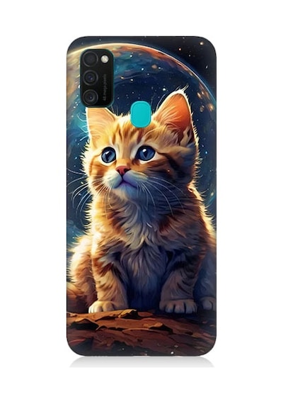 Samsung Galaxy M21 Uyumlu Uzayda Kedi Desenli Silikon Kılıf