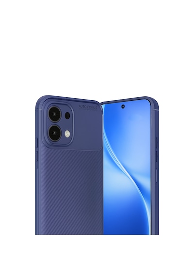 Oppo A6 Pro Uyumlu Karbon Fiber Desenli Auto Focus Lens Korumalı Şık Kılıf Lacivert