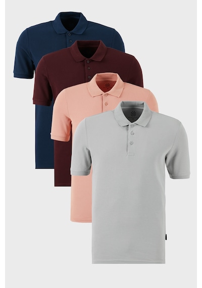 Buratti Pamuklu Regular Fit Düğmeli Polo Yaka 4'Lü Paket Erkek T Shirt 5902127S4 Vişne-Indigo-Pudra-Kül