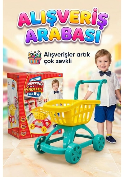 İlk Market Arabam - İttirmeli Eğitici Çocuk Alışveriş Ve Oyuncak Market Arabası