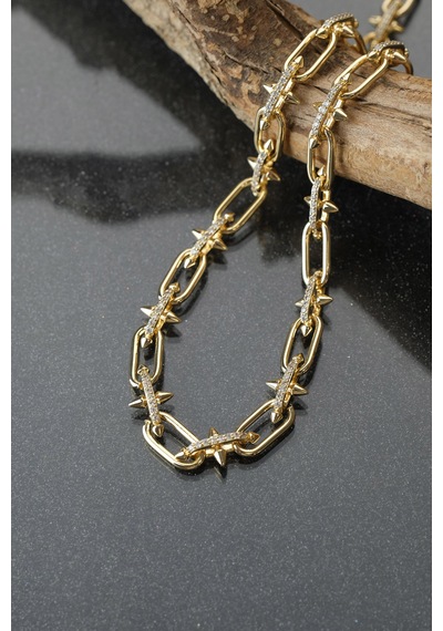 Çildan Womens Zirkon Taşlı Gold Zincir Kolye Altın