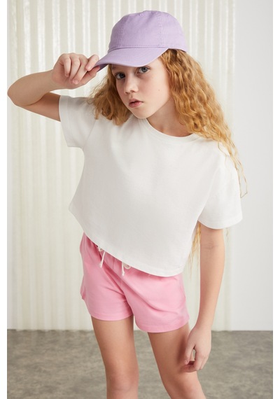 Grimelange Suzanne-grm24048 100% Pamuk Kız Çocuk Şort Tshirt Set Pembe Alt-üst Takım