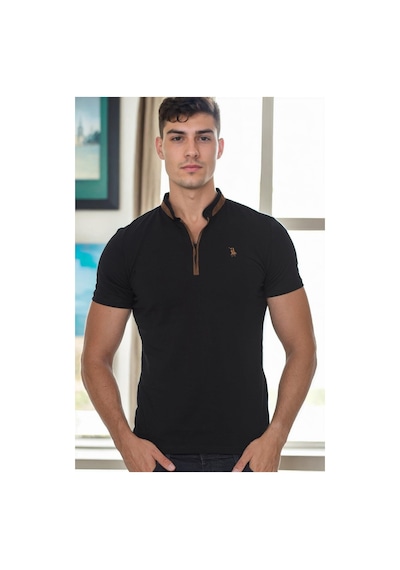T9571 Dewberry Fermuarlı Erkek T-shırt-siyah Siyah