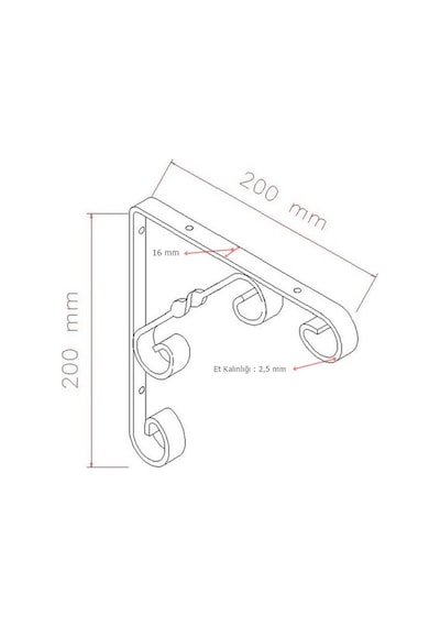2 Adet Burgulu 20 x 20 cm Dekoratif Raf Altı Ayağı Konsol Siyah