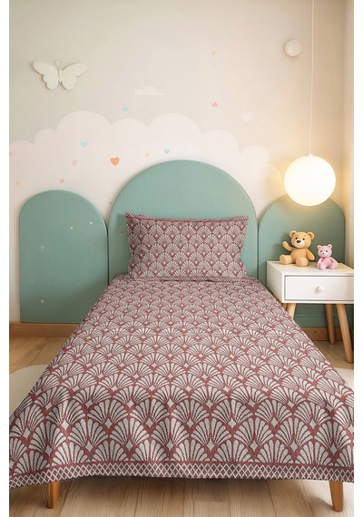 Geometrik Kiremit Genç Odası Tek Kişilik Pike Takımı - Retro Bej 160x220 Cm Kapitone Yatak Örtüsü Melez Amber Sükuneti