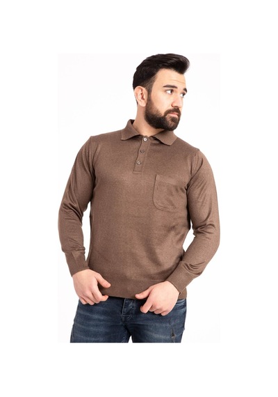 Nacar Store Erkek Kahverengi Ince Yün Triko Örgü Polo Yaka Baba Kazak