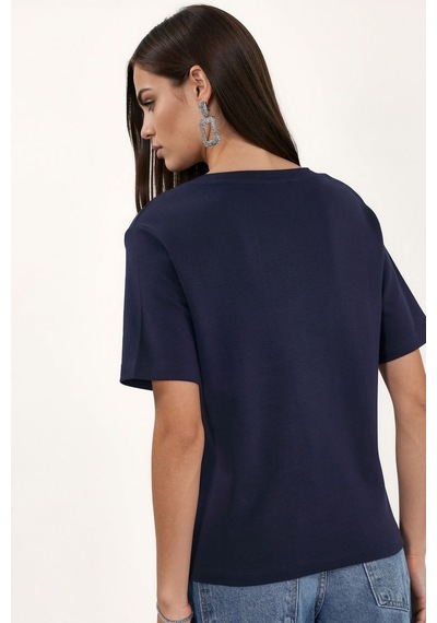 Hiccup Busem V Yaka Düz Regular Fit Pamuk T-shirt Lacivert