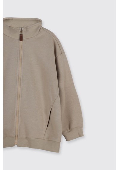 Panço Erkek Çocuk Fermuarlı Bej Sweatshirt Krem