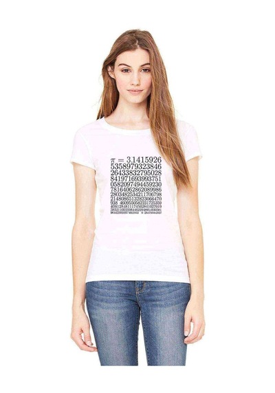 14 Mart Dünya Pi Günü Pi Baskılı Beyaz Kadın Tshirt