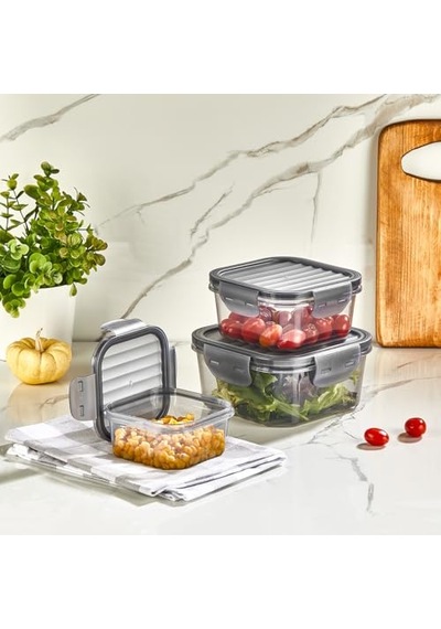 Tam Vakumlu Hava Geçirmez Sızdırmaz Kilitli Saklama Kabı Kare Siyah Şeffaf 3'lü Set 1400ml 800ml 400ml - Bpa Free Diğer