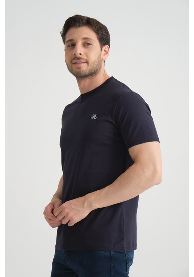 Shooter Sportwear Shooter Erkek T-shirt Nefes Alabilen Esnek Pamuklu Kumaş Regular Kalıp Minimal Logolu Lacivert