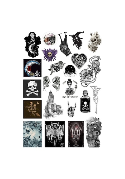 23'lü Gothic Witcher Grunge Fairygrunge Sticker Seti - Etiket Seti Scrapbook Bullet Journal Siyah