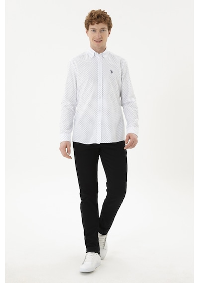 U.S. Polo Assn. Erkek Mavi Baskılı Beyaz Gömlek 50288677-VR036