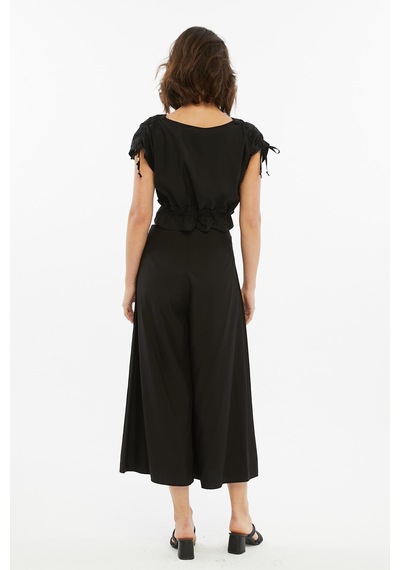 Selectmoda Kadın V Yaka Omuz Ve Bel Bağlama Detaylı Takım Elbise Siyah