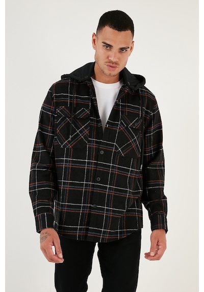 Buratti Ekoseli Regular Fit Çıkarılabilir Kapüşonlu Kışlık Erkek Gömlek Cf24W126985 Siyah Buratti Ekoseli Regular Fit Çıkarılabilir Kapüşonlu Kışlık Erkek Gömlek Cf24W126985 Siyah