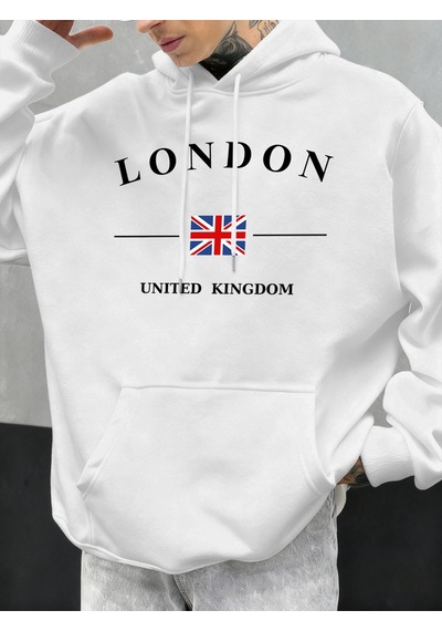 Startmore Startmorelondra Birleşik Krallık Bayrağı Baskılı Kapüşonlular Erkekler Moda Sonbahar Hoody Rahat Polar Beyaz