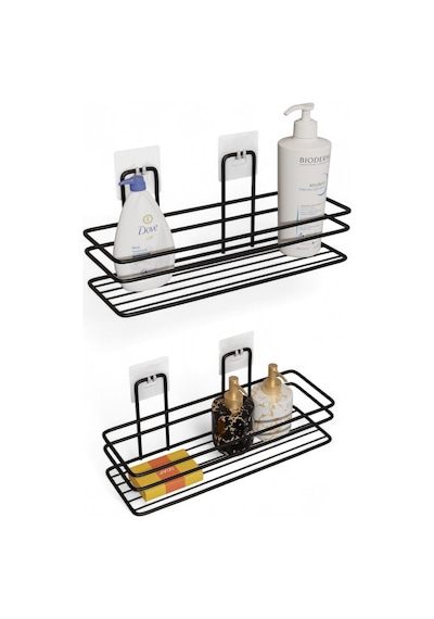 2'li Set, Pratik Ve Şık Yapışkanlı Banyo Şampuanlık Ile Banyonuzda Yer Açın Siyah Diğer