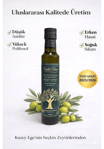 Erken Hasat Soğuk Sıkım Natürel Sızma Zeytinyağı 250 Ml. Cam Şişe