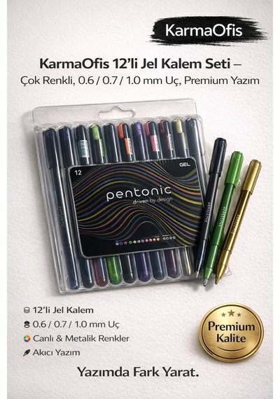 12 Li Jel Kalem Seti Çok Renkli, 0.6 / 0.7 / 1.0 Mm Uç, Premium Yazım Diğer