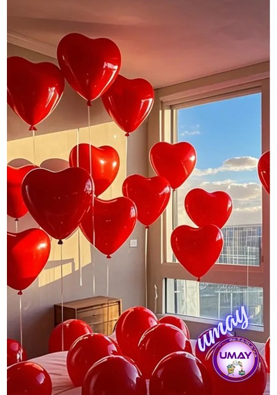 10 Adet Kırmızı Kalp Balon Lateks Helyum Uyumlu Doğum Günü & Özel Gün 10 25 Cm