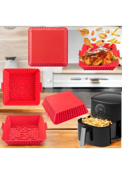 Kare Airfryer Pişirme Kabı Silikon Kırmızı Diğer