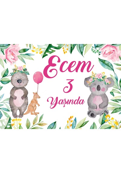 Sevimli Koala Temalı Doğum Günü Afişi 100x150 Cm