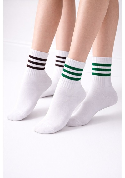 Plus Scorpion Beyaz Çizgili Tenis Çorabı Unisex Pamuklu, Uzun Spor Çorabı Beyaz