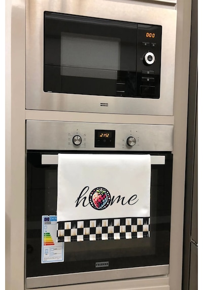 Valerine Life Çilekli Dama Desenli Home Mutfak Kurulama Ve Fırın Beyaz El Havlusu %100 Pamuklu 35x50 Beyaz