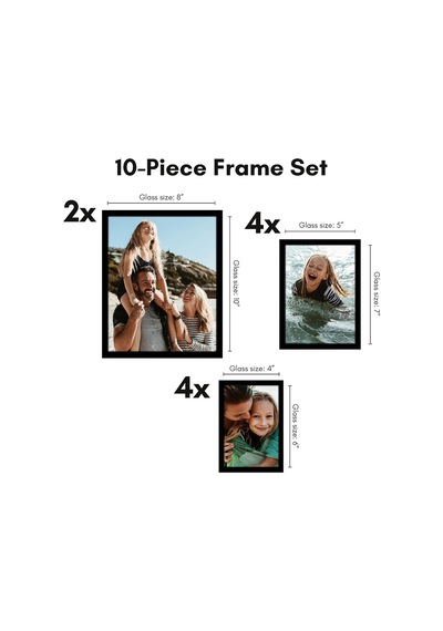 10'lu Paket Siyah Resim Çerçeveleri Kolaj Duvar Dekoru - Galeri Duvar Çerçevesi Seti İki 8x10, Dört 5x7 Ve Dört 4