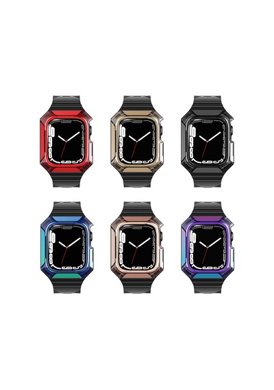 Apple Watch 42mm Uyumlu Sert Pc Kasa Koruyuculu Silikon Kordon Krd-88 - Mor - T27282