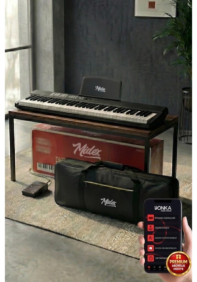Midex PLX-80BK Taşınabilir Katlanır Dijital Piyano Tuş Hassasiyetli 88 Tuş BT (Sustain Çanta Metod)