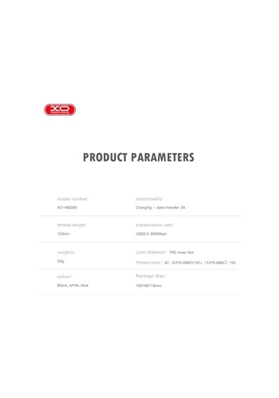 Xo Hızlı Şarj Kablosu Nb280, 3a Max, Pvc, 1 Metre Uzunluk, Veri Transfer Kablosu, Dayanıklı Tasarım Usb-a Lightning