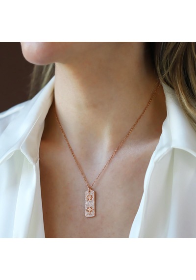 Kutup Yıldızı Rose Gold Asansörlü Gümüş Kolye Gümüş