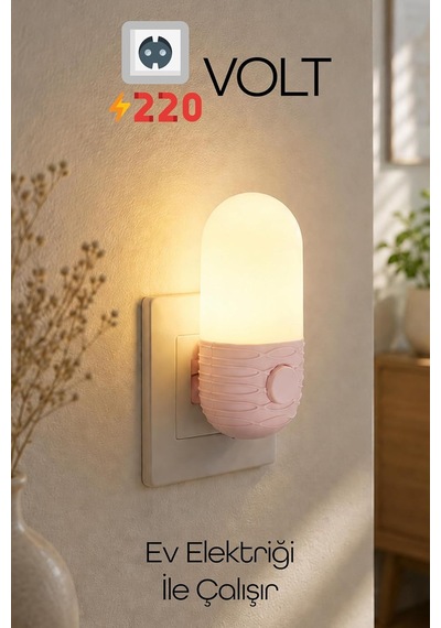 Gece Lambası Elips Tip 2 Mod Sarı-beyaz Işık Tuşlu Koridor Hol Işığı Uyuma Işığı Pembe K7064 Diğer