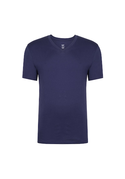Rich Erkek V Yaka %100 Pamuk Kısa Kollu Lacivert T-shirt Basic Erkek Tişört Lacivert