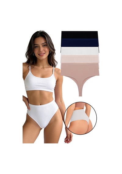 Sensu Kadın Yüksek Bel Fitilli Tanga 5'li Paket Çok Renkli